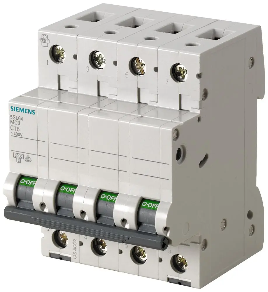 Produktfoto 1 von Siemens 5SL6 Miniaturüberlastschalter Typ C, Pol 3-polig 32 A 400 V ac, Abschaltvermögen 6 kA SENTRON 72 V dc