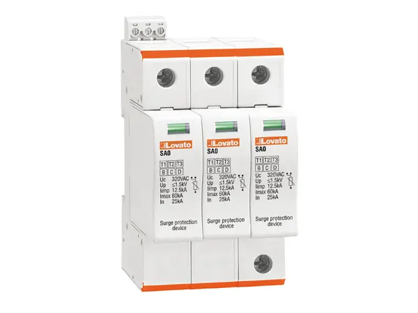 Produktfoto 1 von Lovato, Überspannungsschutz, 3-phasig, 1.5 kV 60 kA DIN-Hutschiene SA0 SA03