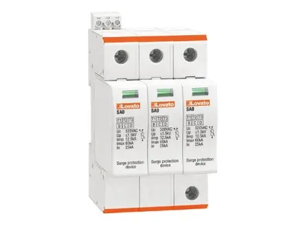 Produktfoto 1 von Lovato, Überspannungsschutz, 3-phasig, 1.5 kV 60 kA DIN-Hutschiene SA0 SA03