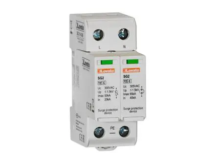Produktfoto 1 von Lovato, Überspannungsschutz, 1-phasig, 1.5 kV 50 kA DIN-Hutschiene SG2 SG21