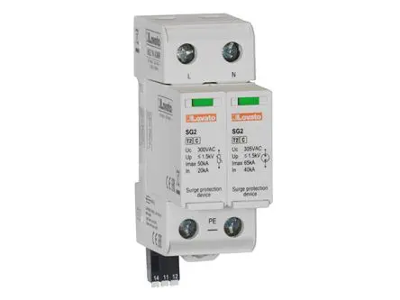Produktfoto 1 von Lovato, Überspannungsschutz, 1-phasig, 1.5 kV 50 kA DIN-Hutschiene SG2 SG21