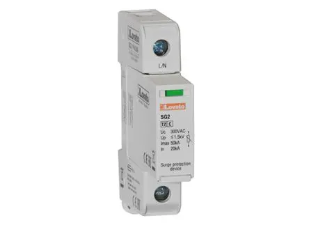 Produktfoto 1 von Lovato, Überspannungsschutz, 1-phasig, 1.5 kV 50 kA DIN-Hutschiene SG2 SG21
