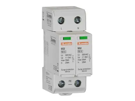 Produktfoto 1 von Lovato, Überspannungsschutz, 2-phasig, 1.5 kV 50 kA DIN-Hutschiene SG2 SG22