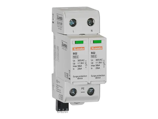 Produktfoto 1 von Lovato, Überspannungsschutz, 2-phasig, 1.5 kV 50 kA DIN-Hutschiene SG2 SG22