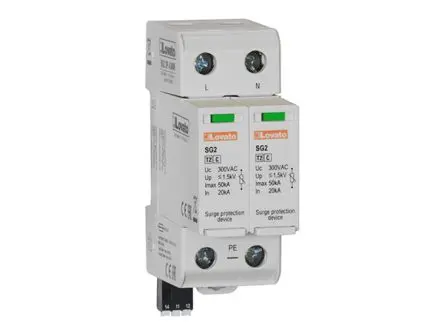 Produktfoto 1 von Lovato, Überspannungsschutz, 2-phasig, 1.5 kV 50 kA DIN-Hutschiene SG2 SG22