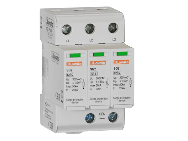 Produktfoto 1 von Lovato, Überspannungsschutz, 3-phasig, 1.5 kV 50 kA DIN-Hutschiene SG2 SG23