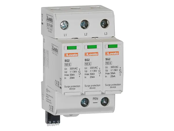 Produktfoto 1 von Lovato, Überspannungsschutz, 3-phasig, 1.5 kV 50 kA DIN-Hutschiene SG2 SG23
