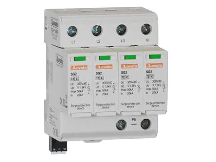 Produktfoto 1 von Lovato, Überspannungsschutz, 4-phasig, 1.5 kV 50 kA DIN-Hutschiene SG2 SG24