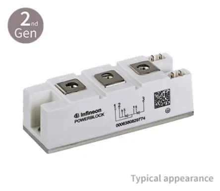 Produktfoto 1 von Infineon DD180N22S Schraubanschlussklemme Gleichrichterdiodenmodul Netzdiodenmodul Serie, 2200 V / 226 A, 3-Pin