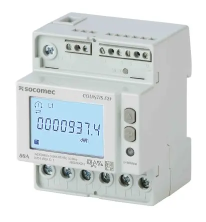 Produktfoto 1 von Socomec COUNTIS E2x Energiemessgerät LCD 90 mm x 72 mm Energiemessgerät, 2-stellig / 3-phasig 2 Ausg. Impulsausgang