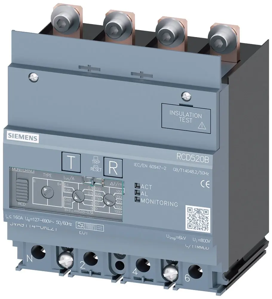 Produktfoto 1 von Siemens 3VA91 RCD/FI, 4-polig, 160A Typ B SENTRON