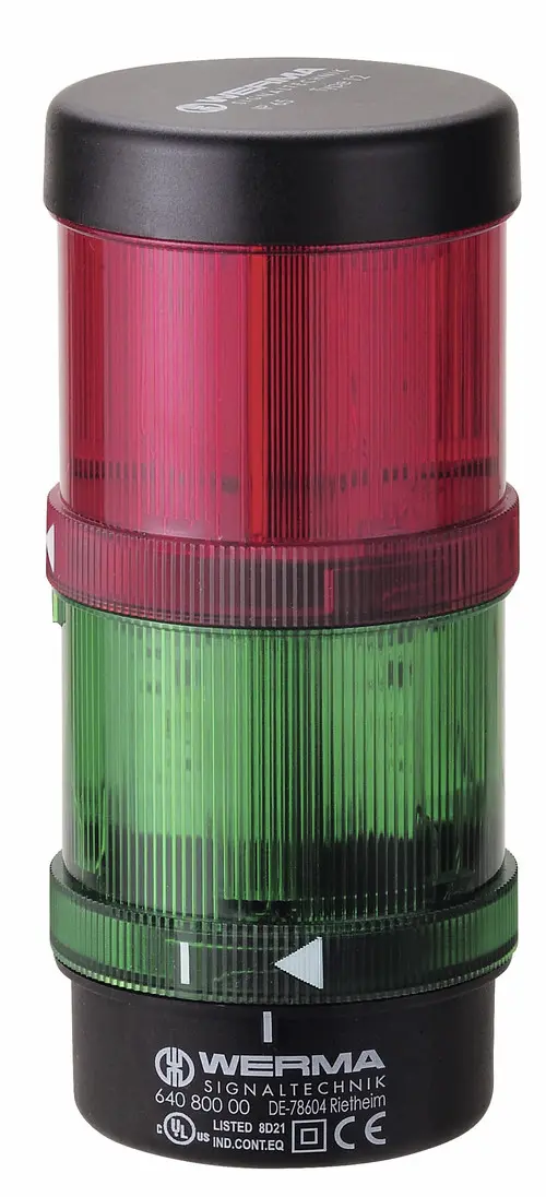 Produktfoto 1 von Werma KombiSIGN 71 LED Signalturm 2-stufig Linse Rot/Grün LED Grün, rot + Dauer 155mm