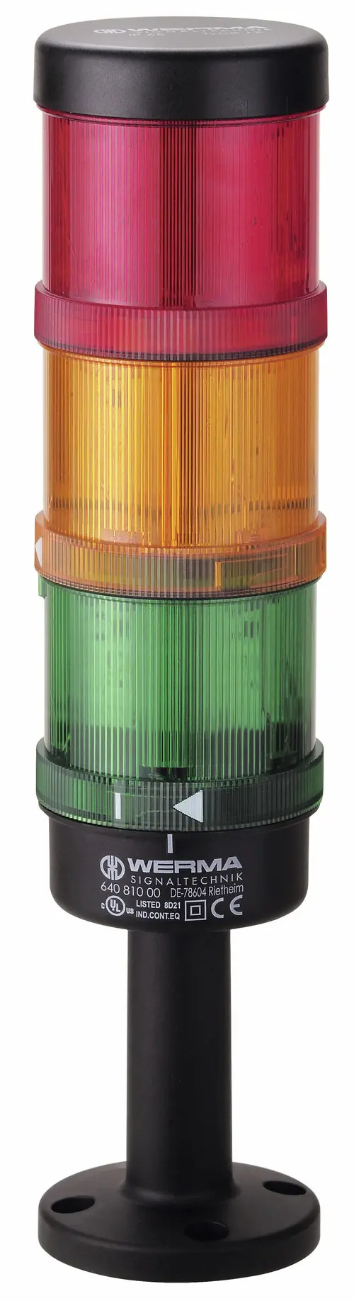 Produktfoto 1 von Werma KombiSIGN 71 LED Signalturm 3-stufig Linse Rot/Grün/Gelb LED Rot/Gelb/Grün + 299mm
