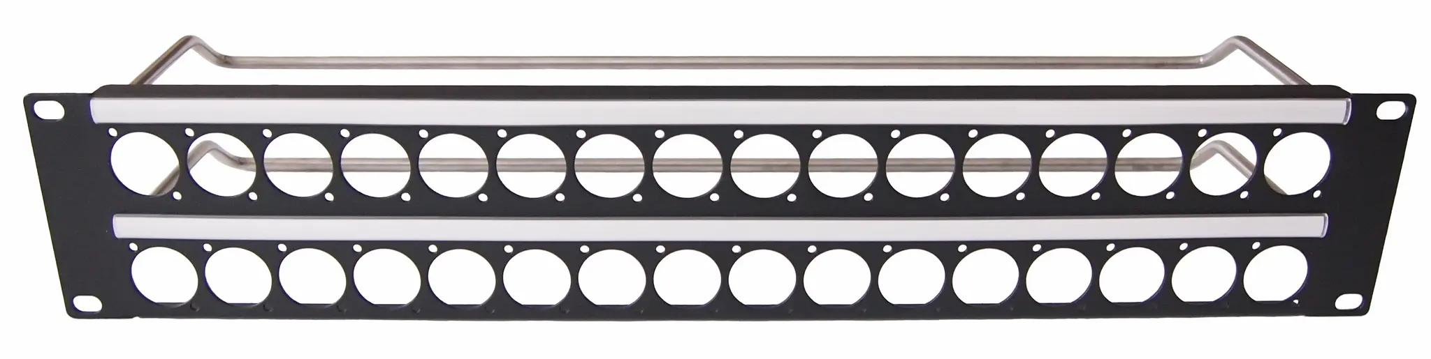 Produktfoto 1 von RS PRO Stahl Frontplatte 2 U x 27 mm Belüftet, Schwarz Abgeschirmt 482.6 mm 88.5 mm