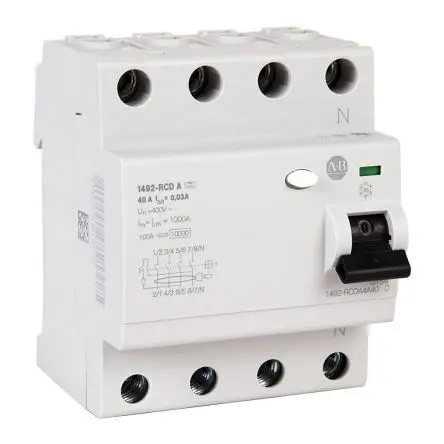 Produktfoto 1 von Allen Bradley 1492-RCD Residual Current Devices Fehlerstrom-Schutzeinrichtung, 4-polig, 40A, 30 mA Typ A 110 V dc