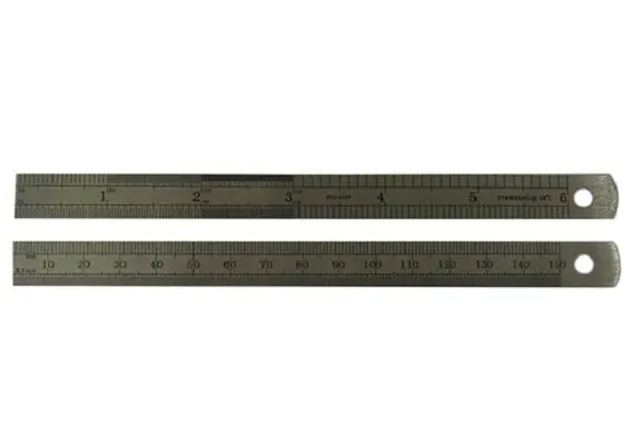 Produktfoto 1 von RS PRO Stahl Lineal Zoll, Metrisch Flexibel Höhensicher 150 mm x 12.5 mm