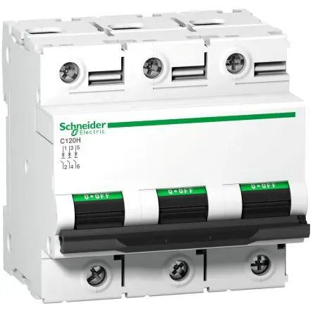 Produktfoto 1 von Schneider Electric Acti9 C120 Miniaturüberlastschalter Typ D, Pol 3-polig 80A, Abschaltvermögen 15000 A Acti9 375 V dc