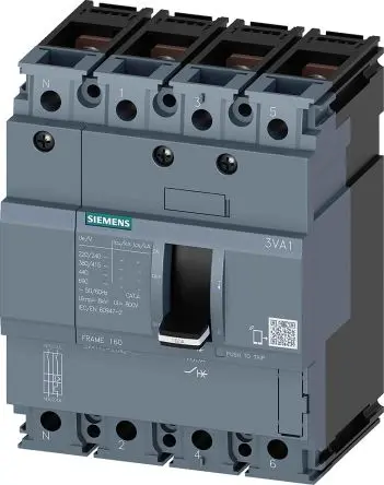 Produktfoto 1 von Siemens 0AA0 3VA11, Kompaktschutzschalter 4-polig, 100A Feststehend / Abschaltvermögen 10 kA 690V ac 500 V dc