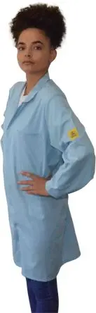Produktfoto 1 von EUROSTAT Wiederverwendbar Unisex Laborkittel, Polyester, Baumwolle Blau, Größe M ESD-Sicherheit