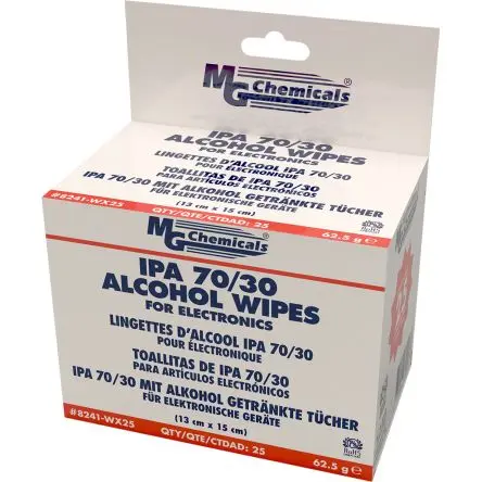 Produktfoto 1 von MG Chemicals 8241-W Feucht Isopropanol, Klar Rahmenklemme, 25 pro Paket Tücher pro Packung