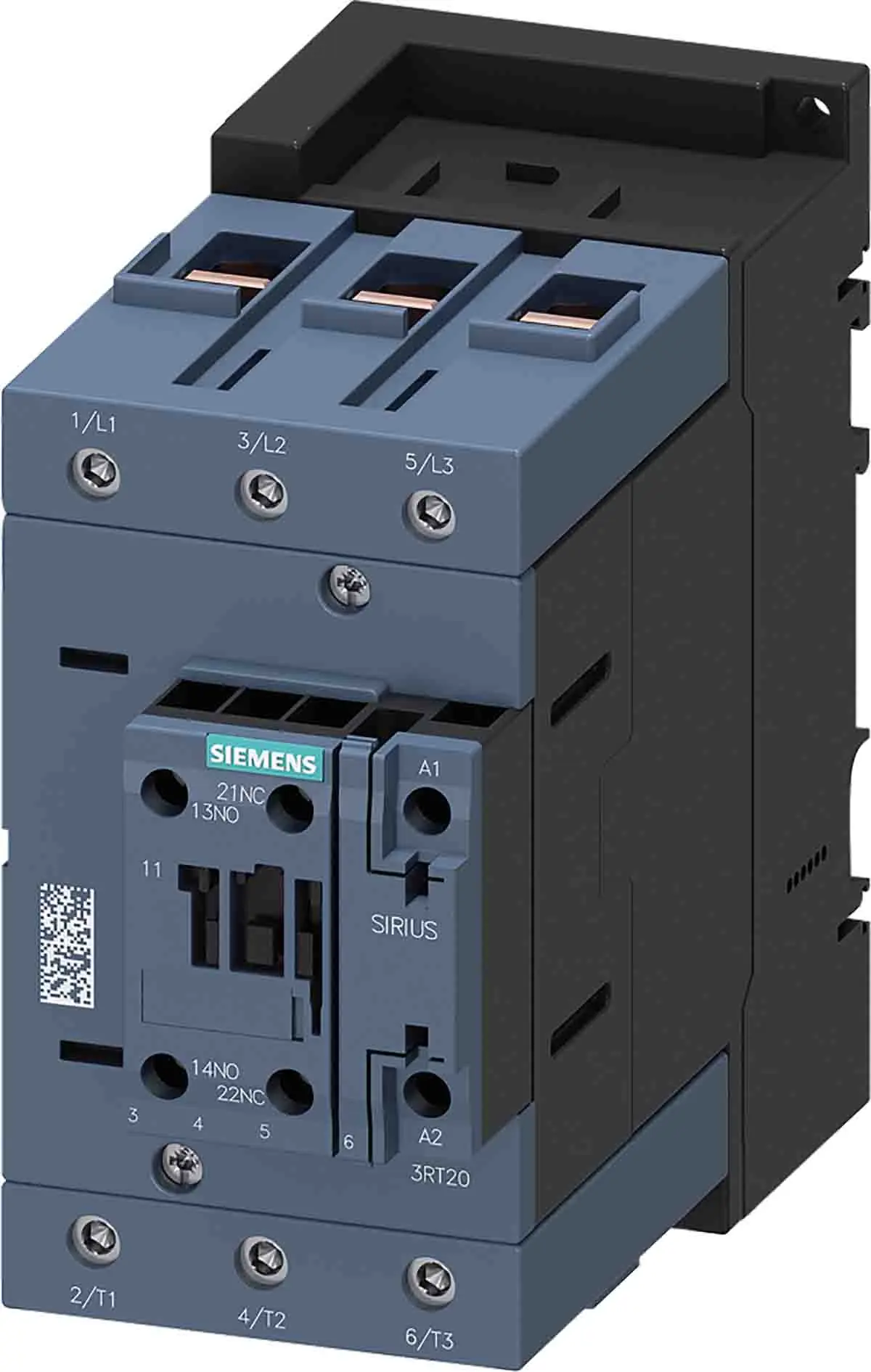 Produktfoto 1 von Siemens 3RT2 Schütz 24 V dc-Spule, 3-polig, 690V / 95 A 24 V dc 45 kW 1 Schließer/1 Öffner Umkehrend 2-Hilfskontakte