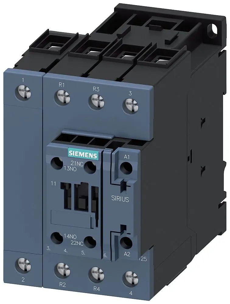 Produktfoto 1 von Siemens 3RT2 Schütz 33 V-Spule, 4-polig, 690V / 40 A 33 V 18.5 kW 1 Schließer/1 Öffner Motorsteuerung 2-Hilfskontakte