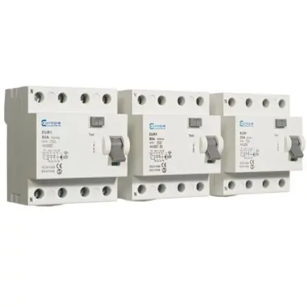 Europa EUR1 FI-Schutzschalter, 4-polig, 25A, 30 mA Typ A EUR1 IEC 61008, EN 61008