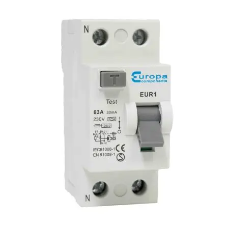 Europa EUR1 FI-Schutzschalter, 2-polig, 25A, 30 mA Typ A EUR1 IEC 61008, EN 61008