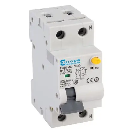 Produktfoto 1 von Europa EUBLMC EUBLMC FI/LS-Schalter (RCBO) 16A, 2-polig Typ A, Empfindlichkeit 30 mA