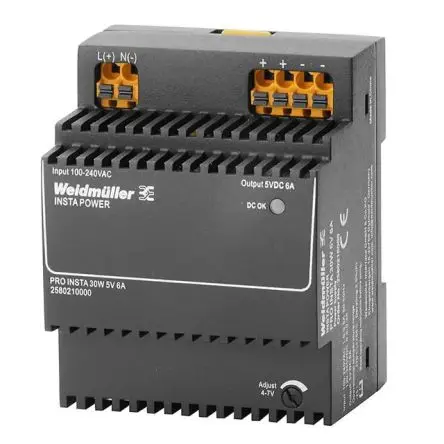 Produktfoto 1 von Weidmüller PRO INSTA DIN-Schienen Netzteil DIN-Hutschiene 370 V dc, 264V ac Wechselstrom/Gleichstrom / 6 A 5V dc DC 30 W