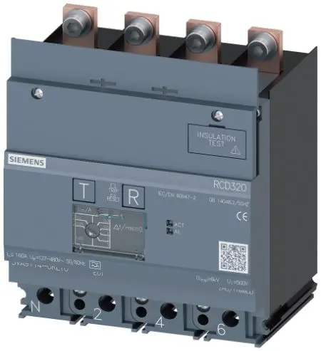 Produktfoto 1 von Siemens 3VA911 RCD/FI, 4-polig, 160A Typ A SENTRON