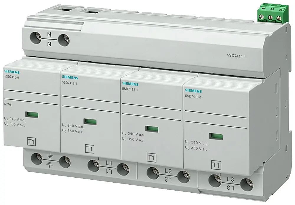 Produktfoto 1 von Siemens, Überspannungsschutz, 3-phasig 100 kA DIN-Hutschiene 5SD