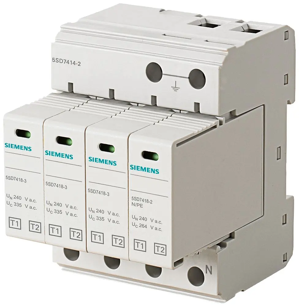 Produktfoto 1 von Siemens, Überspannungsschutz, 3-phasig 50 kA DIN-Hutschiene 5SD
