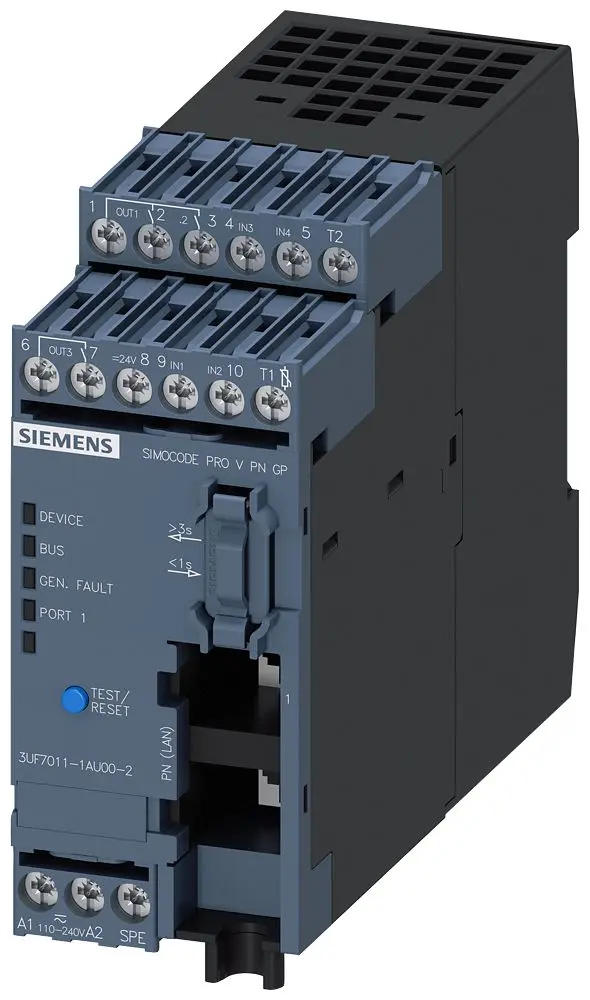 Produktfoto 1 von Siemens SIRIUS Motorüberwachungsmodul, 6 A Basis-Einheit 4 Eingänge 240 V 3-Ausg. SIMOCODE pro V PN