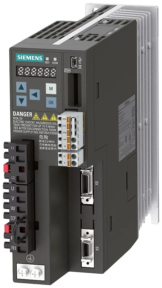 Produktfoto 1 von Siemens Servoantrieb, 3-phasig, 380/480 V / 3.6 A 0.4 kW, 180 mm x 60 mm x 200 mm