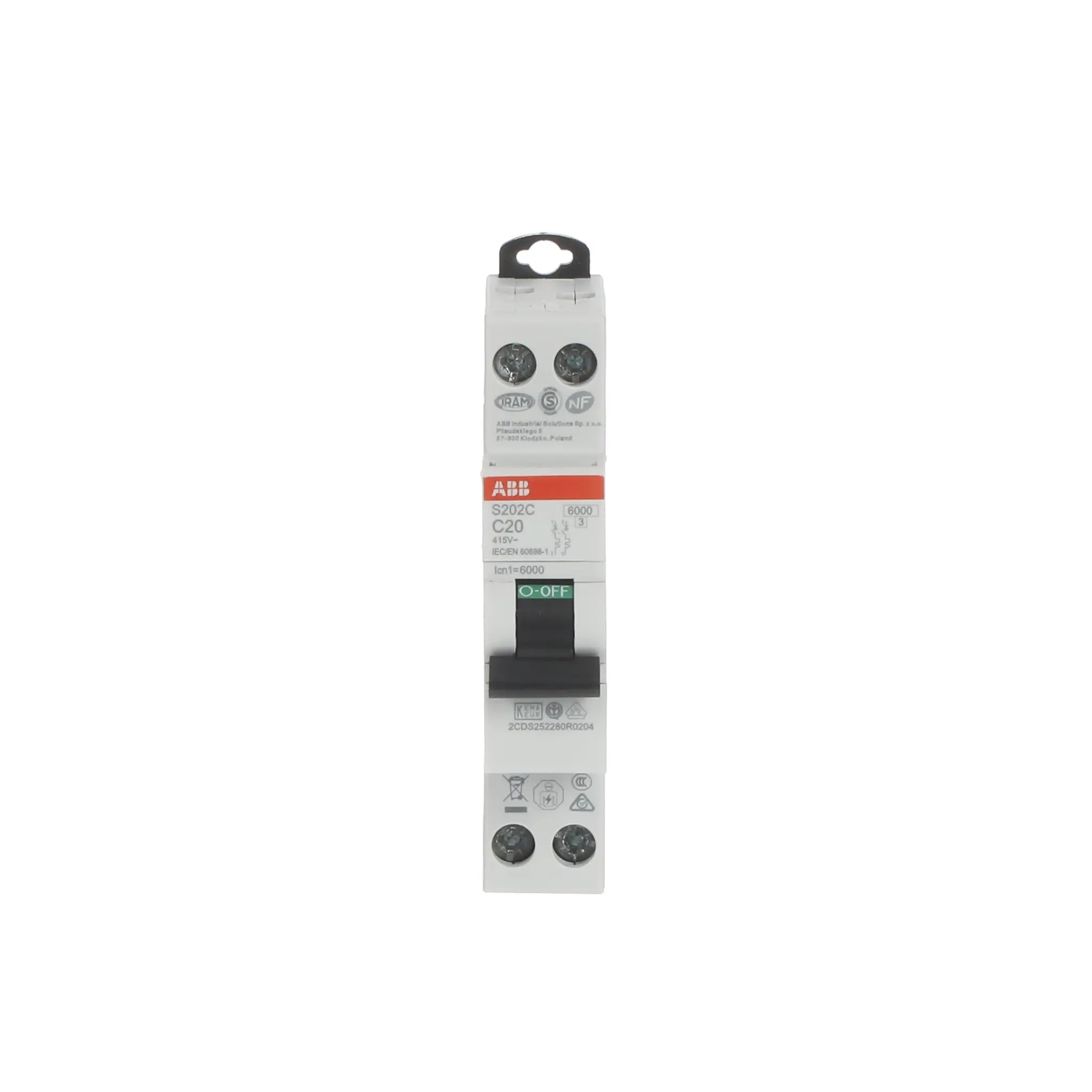 ABB S200C Miniaturüberlastschalter Typ C, Pol 2-polig 20 A 415 V ac, Abschaltvermögen 6 kA S200C