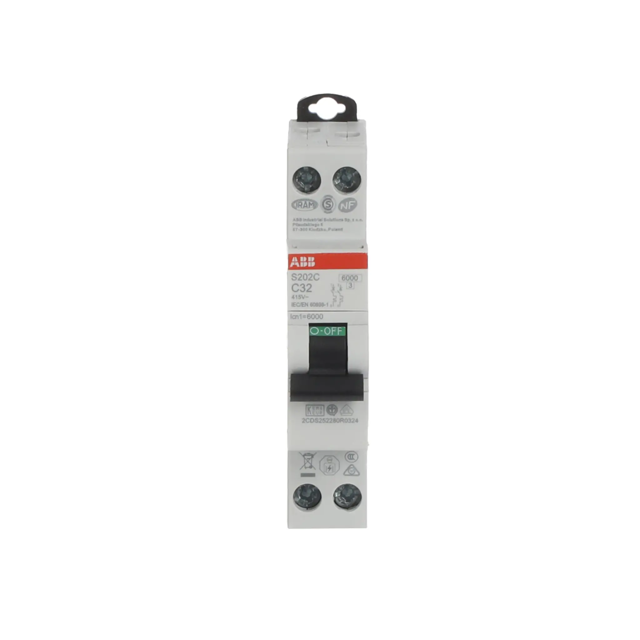 Produktfoto 1 von ABB S200C Miniaturüberlastschalter Typ C, Pol 2-polig 32 A 415 V ac, Abschaltvermögen 6 kA S200C