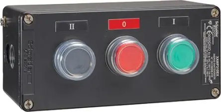 Produktfoto 1 von Schneider Electric Federrückstellung XAWG Drucktaste-Steuerstation 2 Schließer, 1 Öffner Weiß, Rot, Grün Metall, IP65, 3