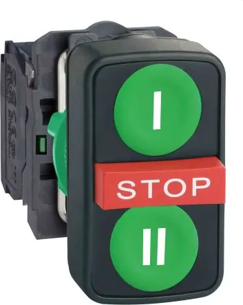 Produktfoto 1 von Schneider Electric Harmony Druckschalter Grün, Rot Federrückstellung Ø 22.5 mm, 2 Schließer, 1 Öffner 600 V dc 600 V ac,