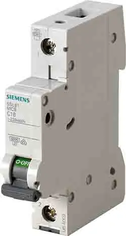 Produktfoto 1 von Siemens 5SL6 Miniaturüberlastschalter Typ C, Pol 1-polig 8 A 400 V ac, Abschaltvermögen 6 kA SENTRON 72 V dc