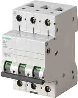 Produktfoto 1 von Siemens 5SL6 Miniaturüberlastschalter Typ C, Pol 3-polig 4 A 400 V ac, Abschaltvermögen 6 kA SENTRON 72 V dc
