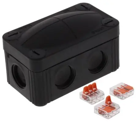 Produktfoto 1 von WISKA Polypropylen Abzweigdose Schwarz RAL 9005 IP66, IP67 4, Ø 12 mm Breite 49mm Höhe 51 mm Länge 85 mm