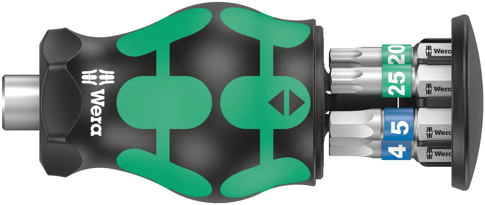 Produktfoto 1 von Wera Schraubendrehergriff mit Bits, Chrom 3 x 25 mm, 4 x 25 mm, 5 x 25 mm, TX 15, TX 20, TX 25, 6-teilig