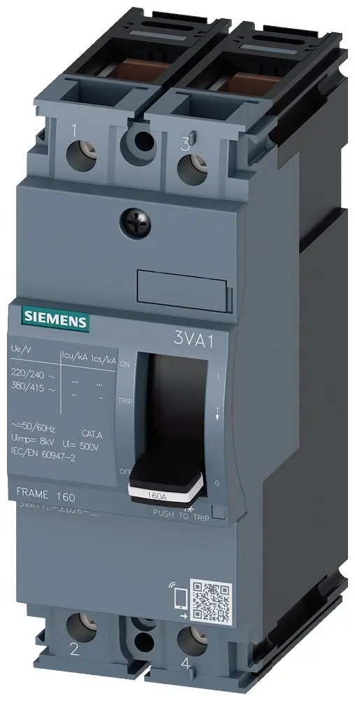 Produktfoto 1 von Siemens 3VA1 Miniaturüberlastschalter, Pol 2-polig 32 A 415 V ac, Abschaltvermögen 55 kA SENTRON 250 V dc