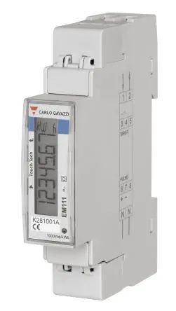 Produktfoto 1 von Carlo Gavazzi EM111 Energiemessgerät LCD 91.5 mm x 17.5 mm 1-phasig, 7-stellig / 1-phasig 1 Ausg. 1 Eing. Impulsausgang