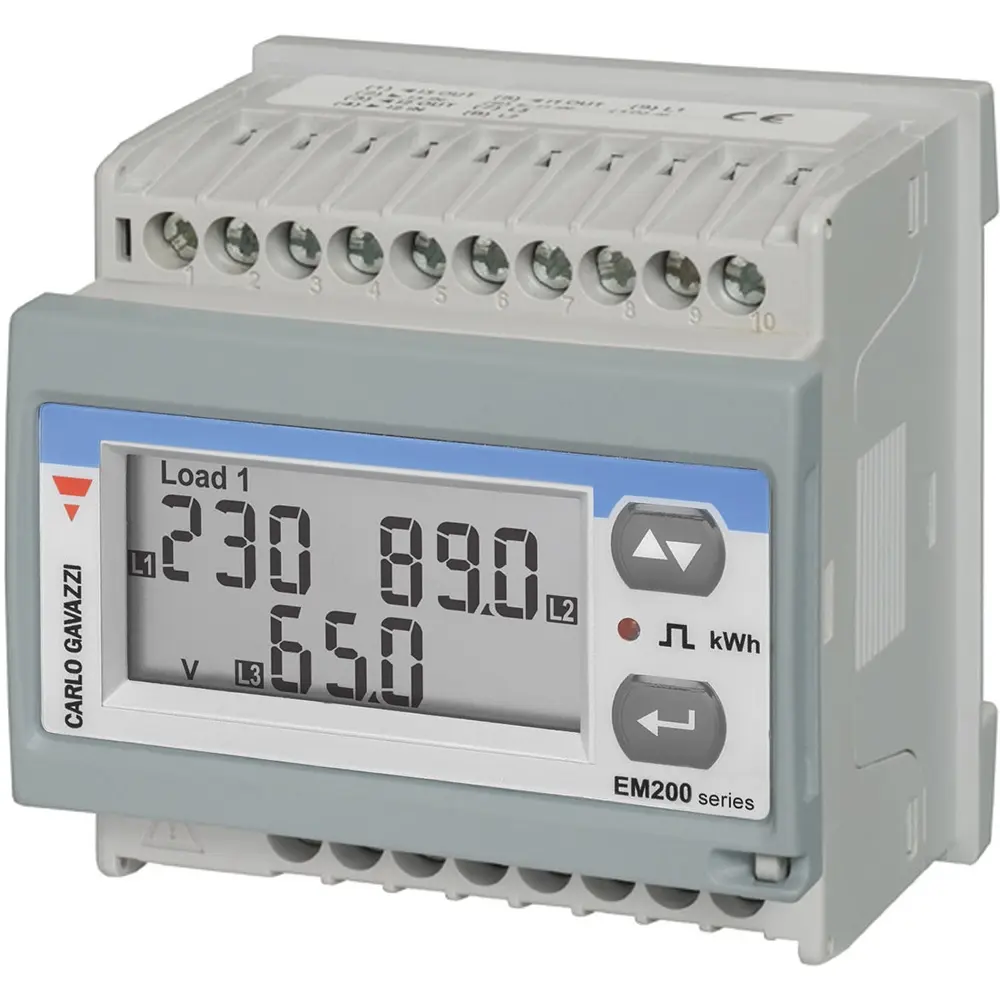 Produktfoto 1 von Carlo Gavazzi EM210 Energiemessgerät LCD 72 mm x 72 mm Energiemessgerät, 7-stellig / 3-phasig 1 Ausg. Impulsausgang