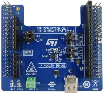 Produktfoto 1 von STMicroelectronics TCPP01-M12 Evaluierungsplatine, USB-Typ-C-Stromversorgungs-Sink-Erweiterungskarte auf Basis von