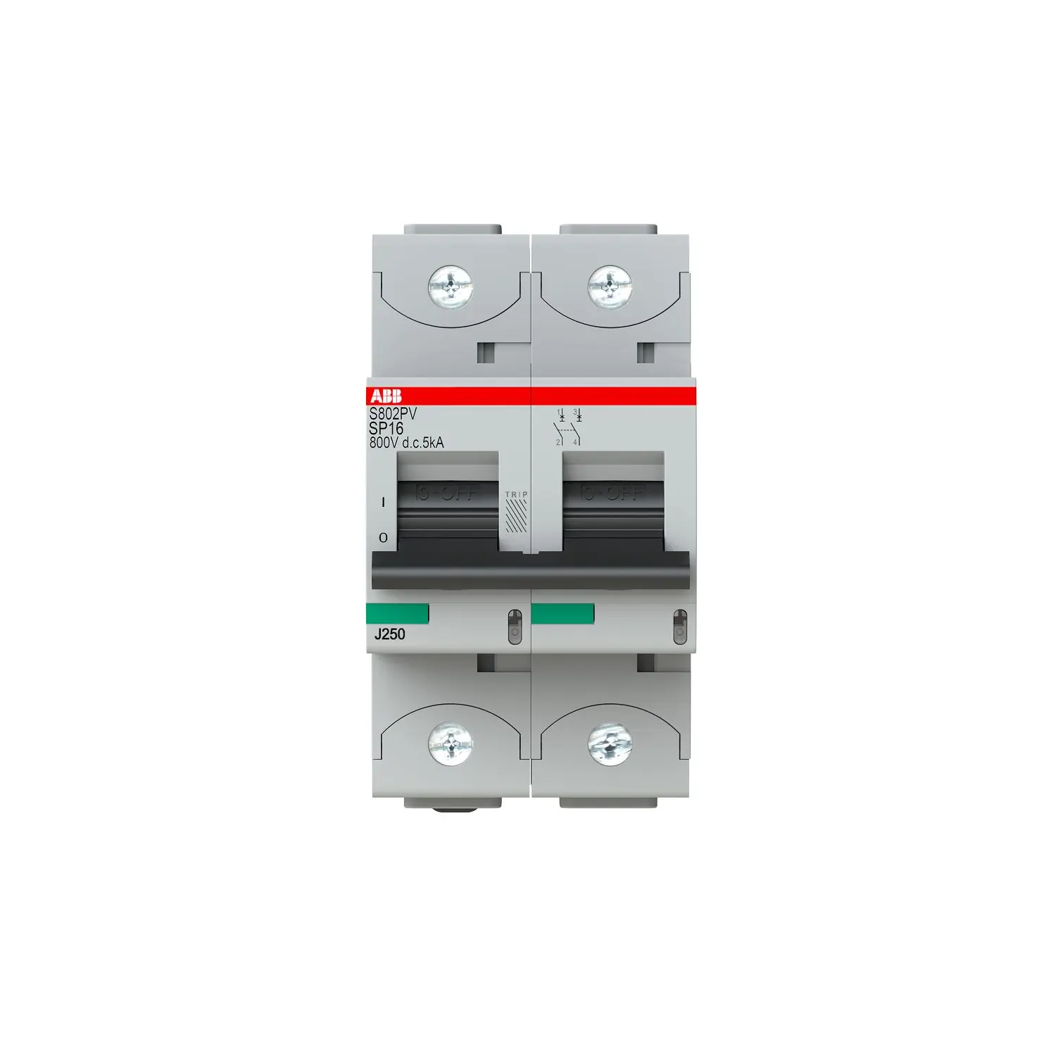 Produktfoto 1 von ABB S800PV Miniaturüberlastschalter Typ B, Pol 2-polig 16 A, Abschaltvermögen 5 kA S800PV 800 V dc