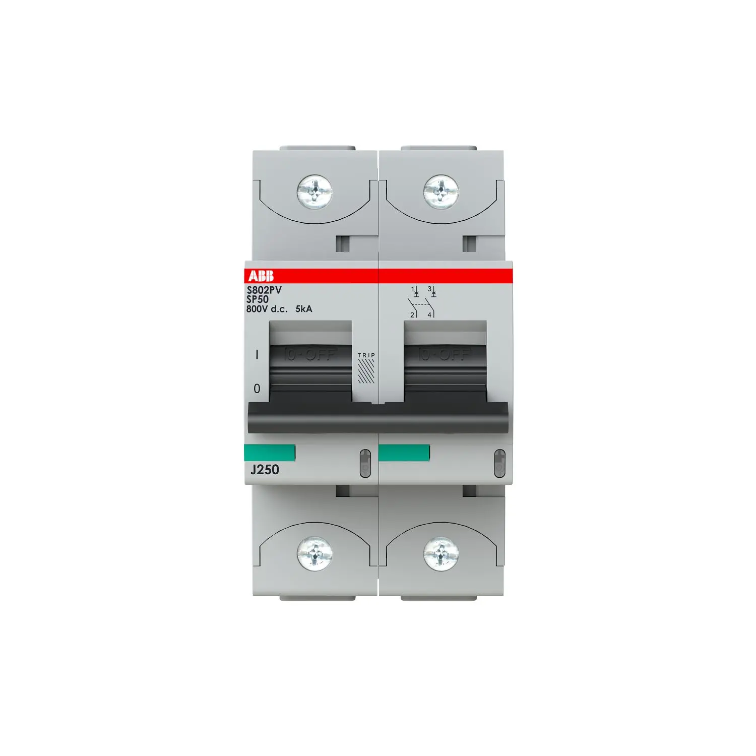 Produktfoto 1 von ABB S800PV Miniaturüberlastschalter Typ B, Pol 2-polig 50 A, Abschaltvermögen 5 kA S800PV 800 V dc