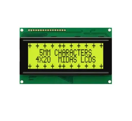 Produktfoto 1 von Midas MC42005A6W-SPTLY-V2 Monochrom LCD, Alphanumerisch LED Gelb, Grün 4 x 20, Hintergrund Grün, Gelb, Parallel